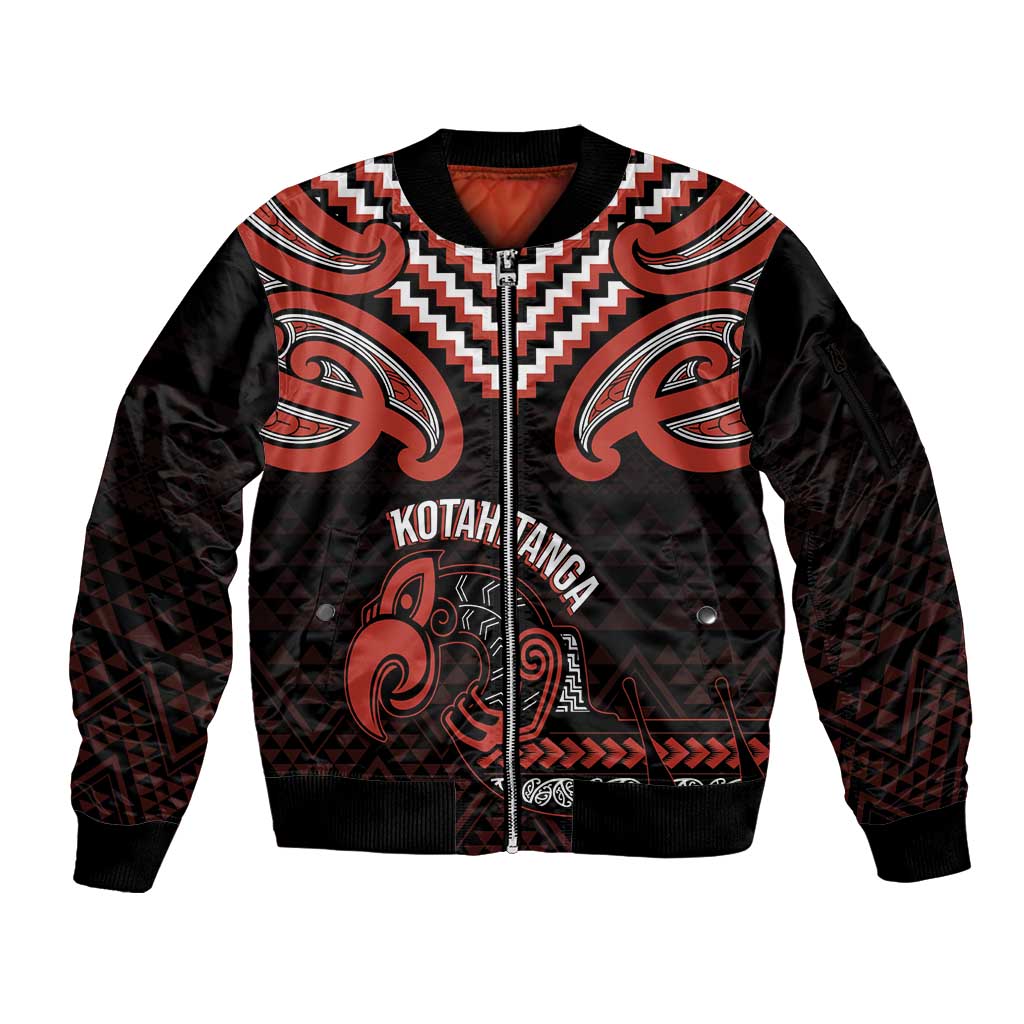 Maori Waitangi Sleeve Zip Bomber Jacket Kotahitanga Poutama Mix Whakairo - Aussie Hoodie