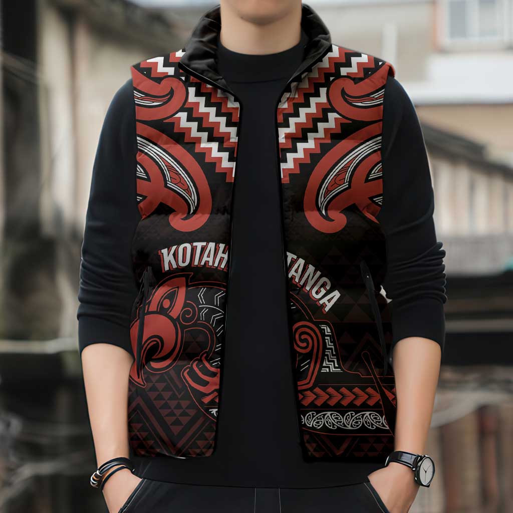 Maori Waitangi Sleeveless Puffer Jacket Kotahitanga Poutama Mix Whakairo - Aussie Hoodie