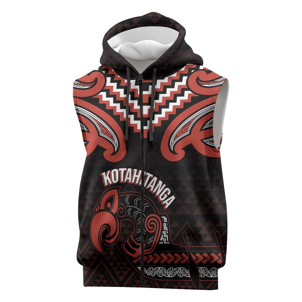 Maori Waitangi Sleeveless Zip Hoodie Kotahitanga Poutama Mix Whakairo - Aussie Hoodie