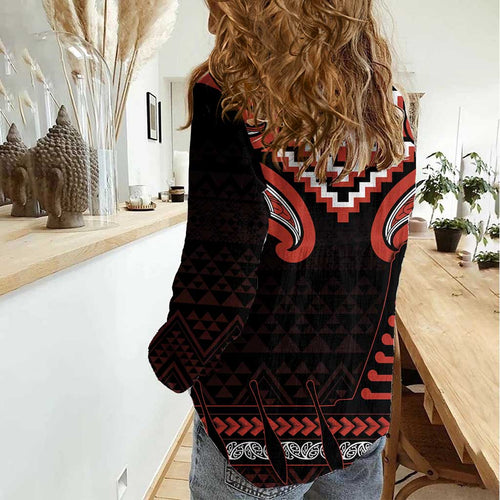 Maori Waitangi Women Casual Shirt Kotahitanga Poutama Mix Whakairo - Aussie Hoodie