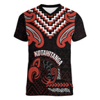 Maori Waitangi Women V-Neck T-Shirt Kotahitanga Poutama Mix Whakairo - Aussie Hoodie