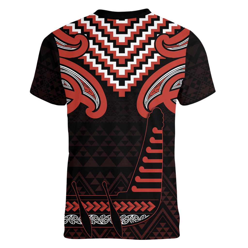 Maori Waitangi Women V-Neck T-Shirt Kotahitanga Poutama Mix Whakairo - Aussie Hoodie