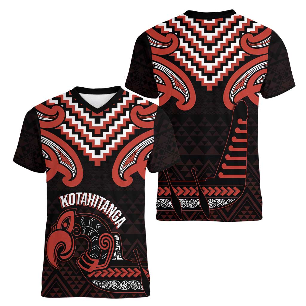 Maori Waitangi Women V-Neck T-Shirt Kotahitanga Poutama Mix Whakairo - Aussie Hoodie