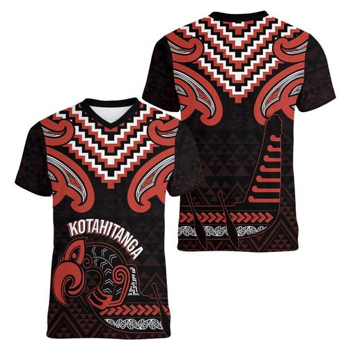 Maori Waitangi Women V-Neck T-Shirt Kotahitanga Poutama Mix Whakairo - Aussie Hoodie