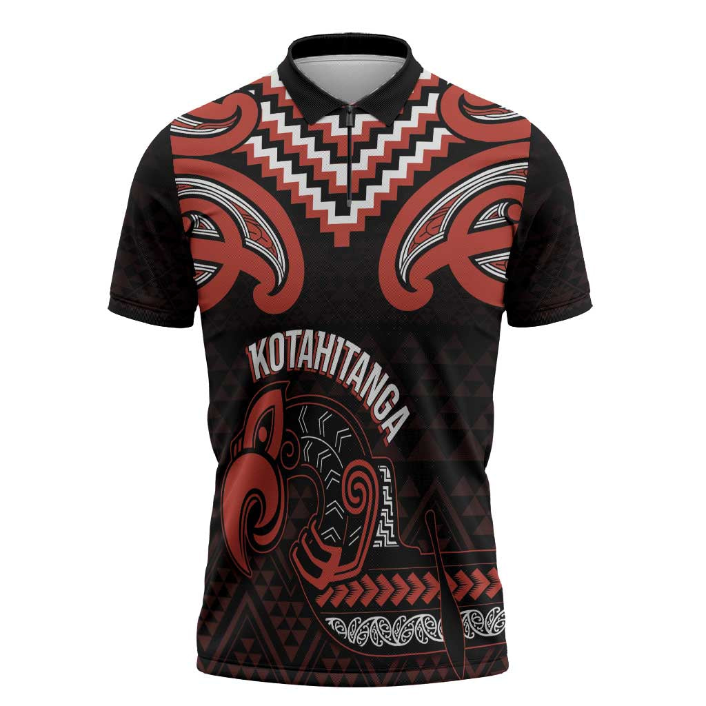 Maori Waitangi Zipper Polo Shirt Kotahitanga Poutama Mix Whakairo - Aussie Hoodie