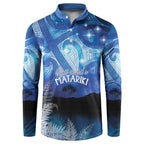 NZ Maori Matariki Scenery Button Sweatshirt Galaxy Sky