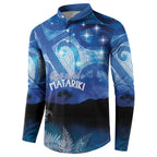 NZ Maori Matariki Scenery Button Sweatshirt Galaxy Sky