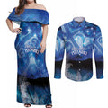 NZ Maori Matariki Scenery Couples Matching Off Shoulder Maxi Dress and Long Sleeve Button Shirt Galaxy Sky