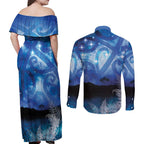 NZ Maori Matariki Scenery Couples Matching Off Shoulder Maxi Dress and Long Sleeve Button Shirt Galaxy Sky