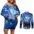 NZ Maori Matariki Scenery Couples Matching Off Shoulder Short Dress and Long Sleeve Button Shirt Galaxy Sky