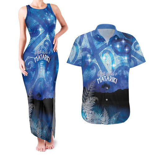 NZ Maori Matariki Scenery Couples Matching Tank Maxi Dress and Hawaiian Shirt Galaxy Sky