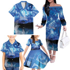 NZ Maori Matariki Scenery Family Matching Off The Shoulder Long Sleeve Dress and Hawaiian Shirt Galaxy Sky