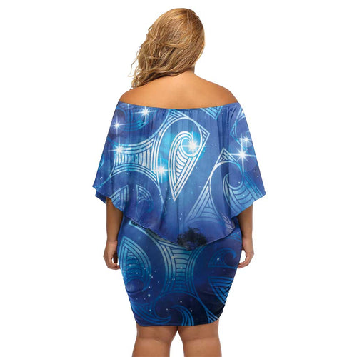 NZ Maori Matariki Scenery Family Matching Off Shoulder Short Dress and Hawaiian Shirt Galaxy Sky