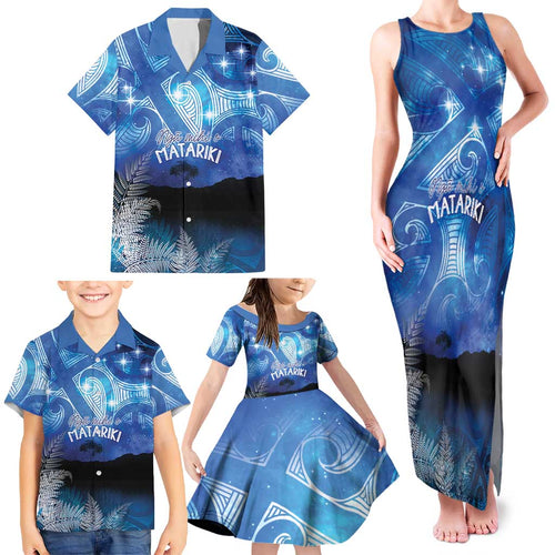 NZ Maori Matariki Scenery Family Matching Tank Maxi Dress and Hawaiian Shirt Galaxy Sky