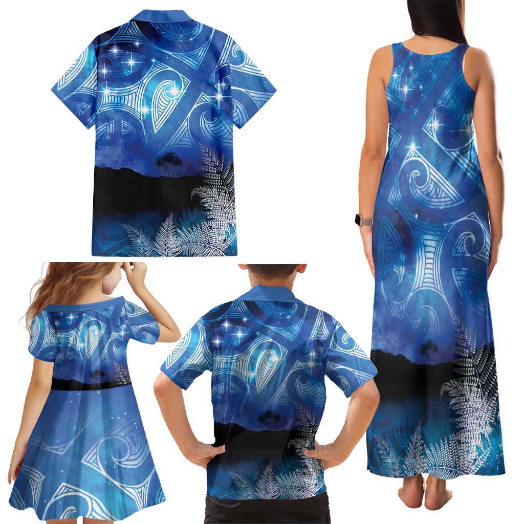 NZ Maori Matariki Scenery Family Matching Tank Maxi Dress and Hawaiian Shirt Galaxy Sky