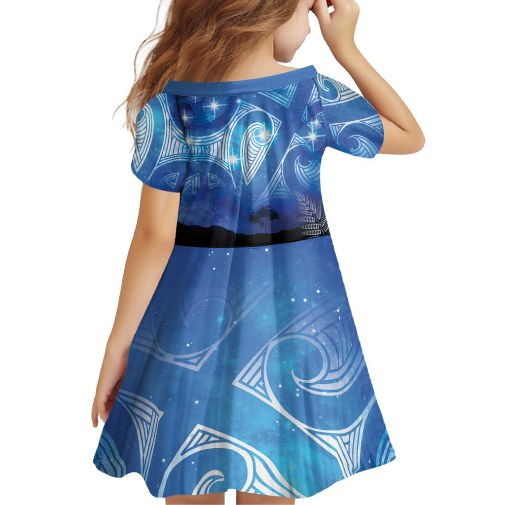 NZ Maori Matariki Scenery Kid Short Sleeve Dress Galaxy Sky