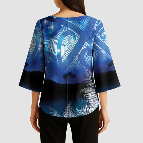 NZ Maori Matariki Scenery Kimono Sleeve Blouse Galaxy Sky