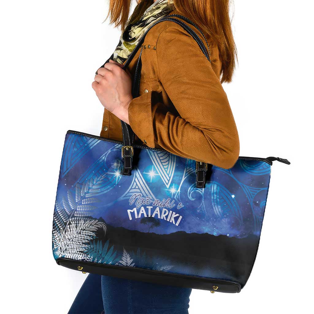 NZ Maori Matariki Scenery Leather Tote Bag Galaxy Sky