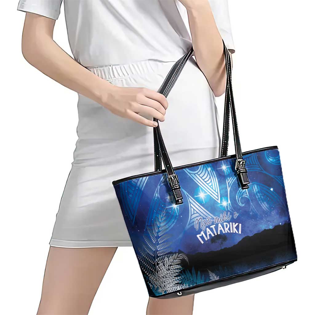 NZ Maori Matariki Scenery Leather Tote Bag Galaxy Sky