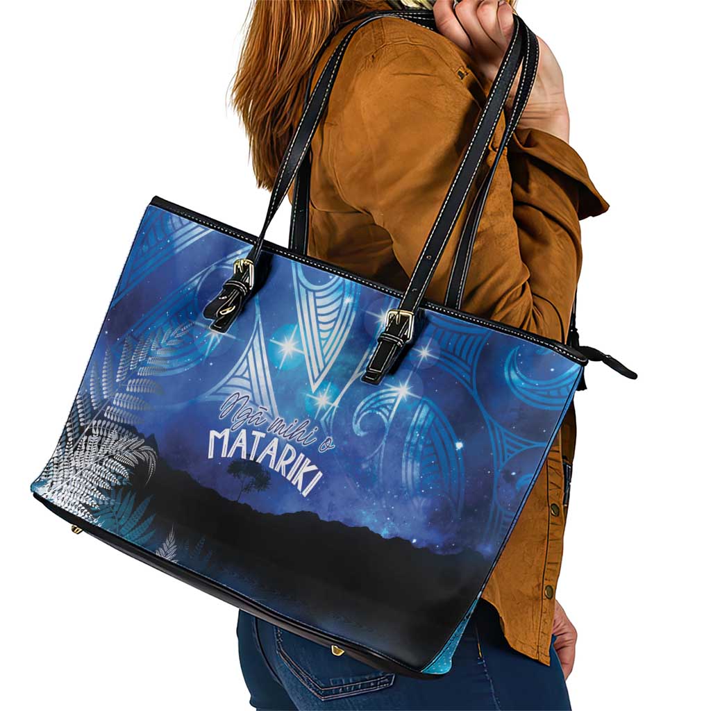 NZ Maori Matariki Scenery Leather Tote Bag Galaxy Sky