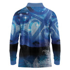 NZ Maori Matariki Scenery Long Sleeve Polo Shirt Galaxy Sky