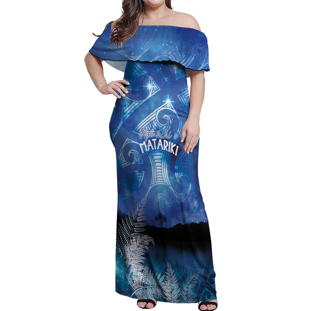 NZ Maori Matariki Scenery Off Shoulder Maxi Dress Galaxy Sky