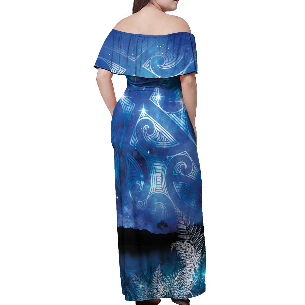 NZ Maori Matariki Scenery Off Shoulder Maxi Dress Galaxy Sky