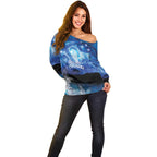 NZ Maori Matariki Scenery Off Shoulder Sweater Galaxy Sky