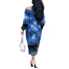 NZ Maori Matariki Scenery Off The Shoulder Long Sleeve Dress Galaxy Sky