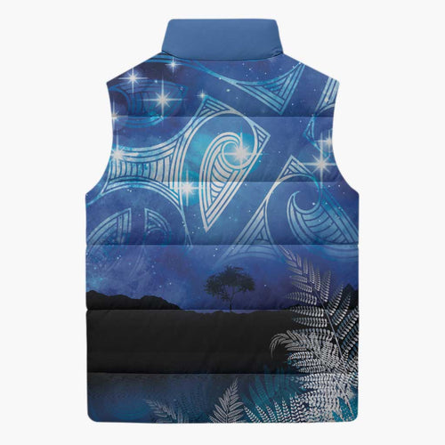 NZ Maori Matariki Scenery Sleeveless Puffer Jacket Galaxy Sky
