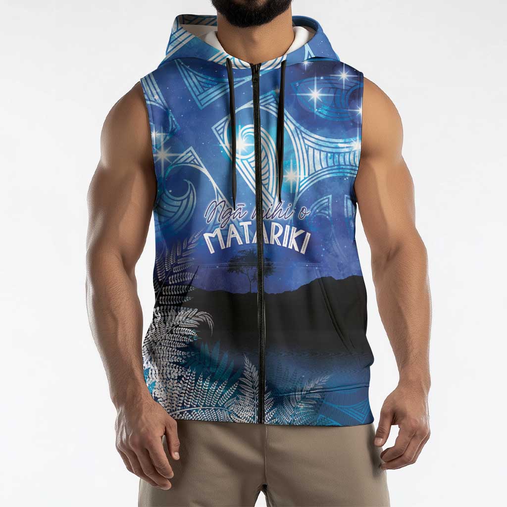 NZ Maori Matariki Scenery Sleeveless Zip Hoodie Galaxy Sky