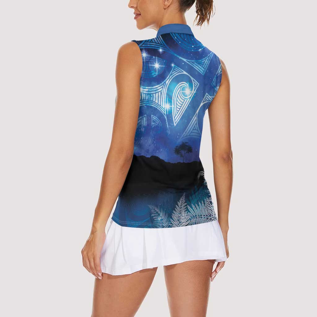 NZ Maori Matariki Scenery Women Sleeveless Polo Shirt Galaxy Sky