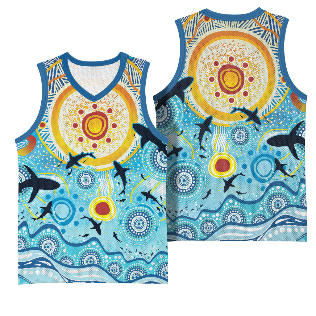 World Ocean Day Aboriginal Arts Indigenous Basketball Jersey Dancing Under Moonlight