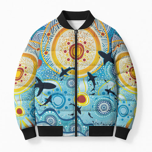 World Ocean Day Aboriginal Arts Indigenous Bomber Puffer Jacket Dancing Under Moonlight