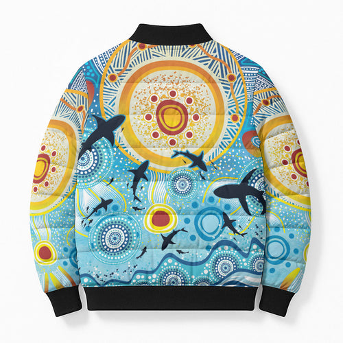 World Ocean Day Aboriginal Arts Indigenous Bomber Puffer Jacket Dancing Under Moonlight