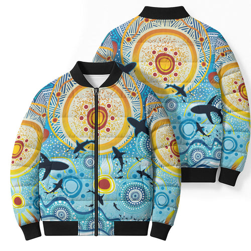 World Ocean Day Aboriginal Arts Indigenous Bomber Puffer Jacket Dancing Under Moonlight