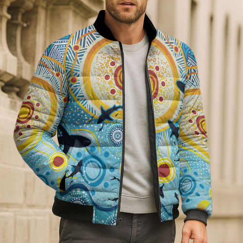 World Ocean Day Aboriginal Arts Indigenous Bomber Puffer Jacket Dancing Under Moonlight