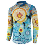 World Ocean Day Aboriginal Arts Indigenous Button Sweatshirt Dancing Under Moonlight