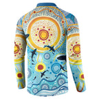 World Ocean Day Aboriginal Arts Indigenous Button Sweatshirt Dancing Under Moonlight