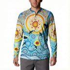 World Ocean Day Aboriginal Arts Indigenous Button Sweatshirt Dancing Under Moonlight