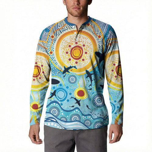 World Ocean Day Aboriginal Arts Indigenous Button Sweatshirt Dancing Under Moonlight