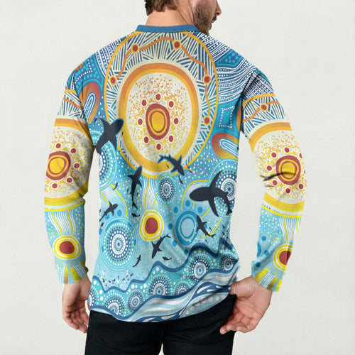 World Ocean Day Aboriginal Arts Indigenous Button Sweatshirt Dancing Under Moonlight