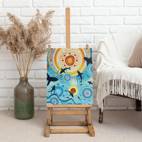 World Ocean Day Aboriginal Arts Indigenous Canvas Wall Art Dancing Under Moonlight