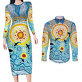 World Ocean Day Aboriginal Arts Indigenous Couples Matching Long Sleeve Bodycon Dress and Long Sleeve Button Shirt Dancing Under Moonlight