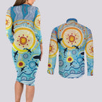 World Ocean Day Aboriginal Arts Indigenous Couples Matching Long Sleeve Bodycon Dress and Long Sleeve Button Shirt Dancing Under Moonlight