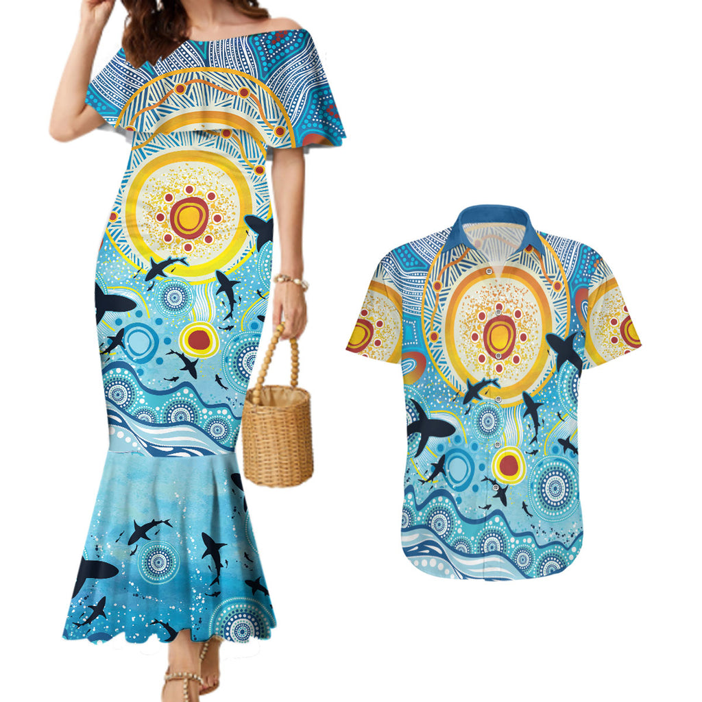 World Ocean Day Aboriginal Arts Indigenous Couples Matching Mermaid Dress and Hawaiian Shirt Dancing Under Moonlight