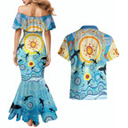 World Ocean Day Aboriginal Arts Indigenous Couples Matching Mermaid Dress and Hawaiian Shirt Dancing Under Moonlight