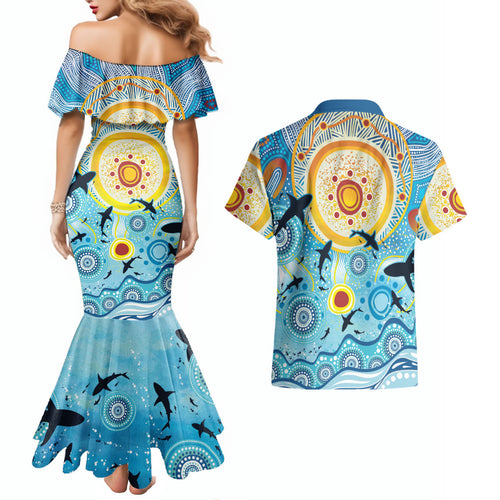 World Ocean Day Aboriginal Arts Indigenous Couples Matching Mermaid Dress and Hawaiian Shirt Dancing Under Moonlight