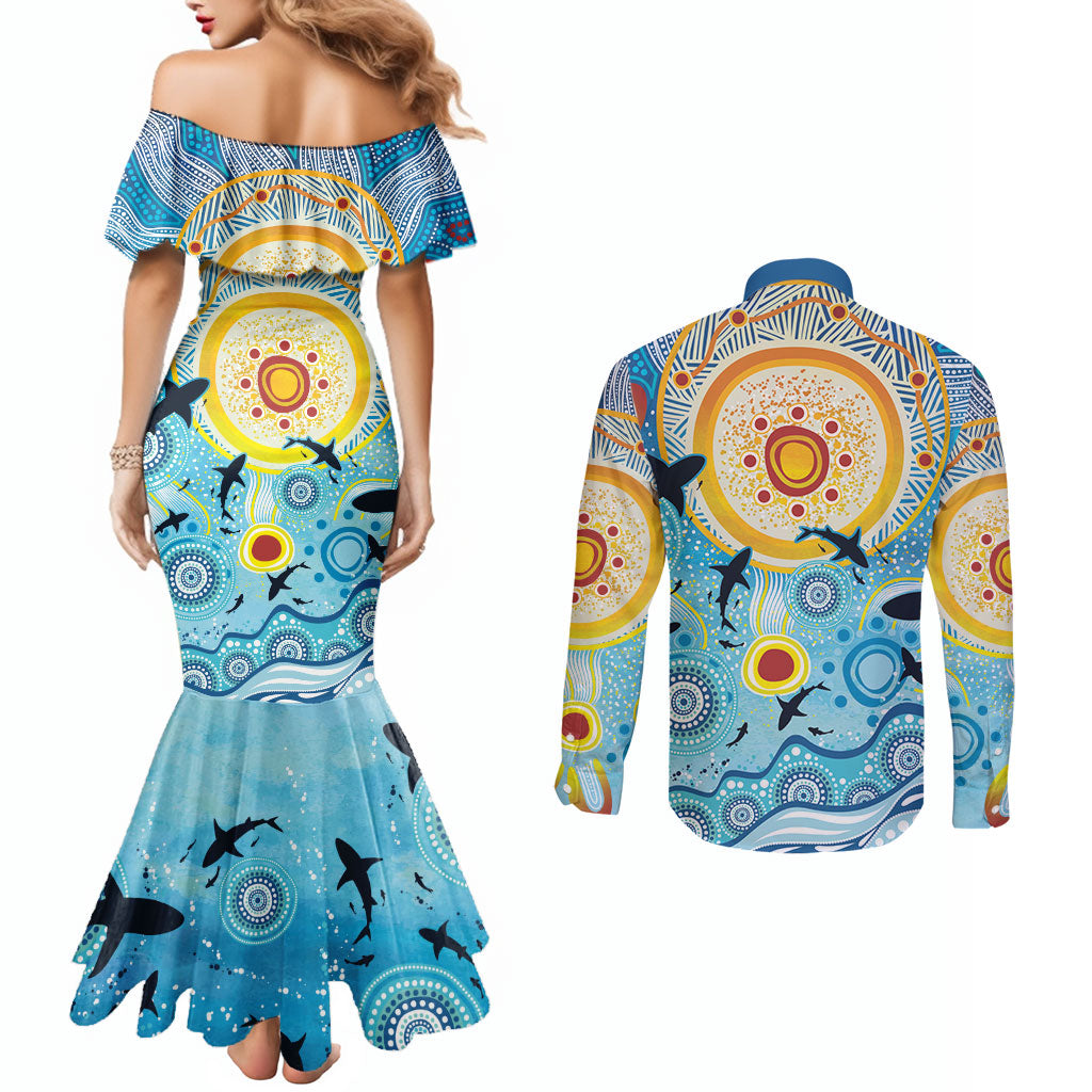 World Ocean Day Aboriginal Arts Indigenous Couples Matching Mermaid Dress and Long Sleeve Button Shirt Dancing Under Moonlight