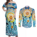 World Ocean Day Aboriginal Arts Indigenous Couples Matching Off Shoulder Maxi Dress and Long Sleeve Button Shirt Dancing Under Moonlight